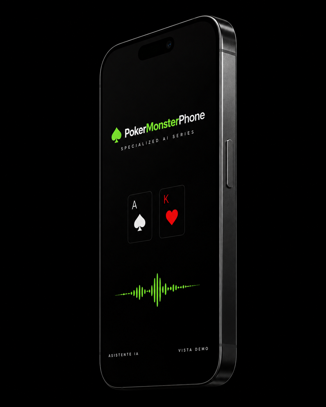 Maqueta comercial de iPhone 17 Pro Max con la interfaz ilustrativa de PokerMonster IA
